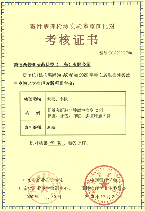 毒性病理检测实验室室间比对审核证书.png